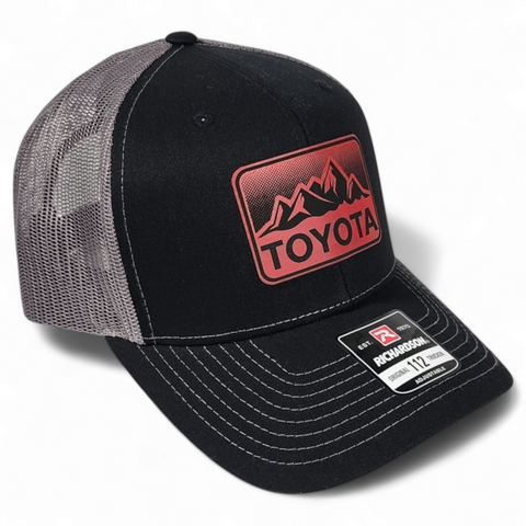 Toyota Mountains Laser Engraved Leatherette Patch Trucker Hat Black/Charcoal/Red