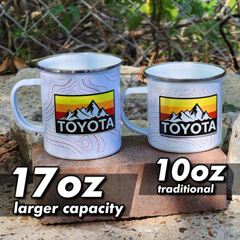 17oz Toyota Mountains Heritage Logo Stripes Camping Coffee Mug with Topo Lines