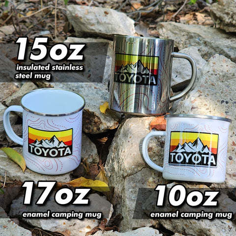 17oz Toyota Mountains Heritage Logo Stripes Camping Coffee Mug with Topo Lines