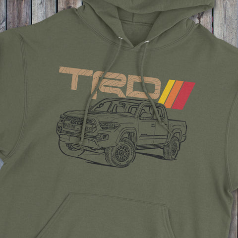 Toyota Tacoma TRD Topographic Lines Heritage Vintage Stripes Hoodie Hooded Sweater Sweatshirt