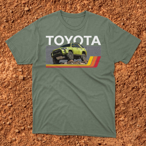 Toyota 4Runner TRD Topographic Lines Map Classic Stripes Lime Rush Edition! t-shirt
