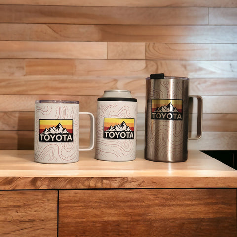Toyota Mountains Heritage Logo Stripes Insulated Coffee Mug Tumbler with Lid