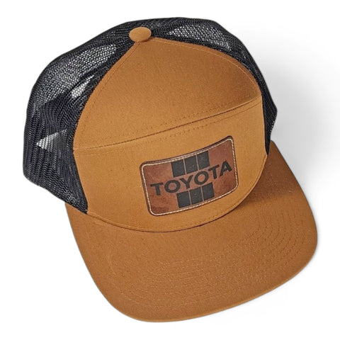 Vintage Style Toyota Laser Engraved Leatherette Patch Trucker Hat Cap
