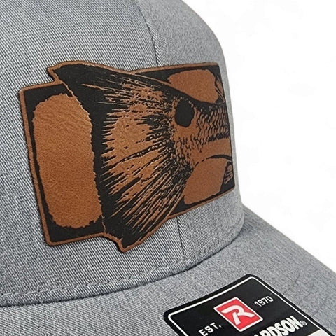 Red Fish Tail Fishing Laser Engraved Leatherette Patch Richardson Trucker Hat Cap American Flag Mesh