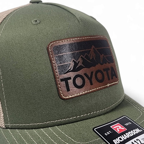 Toyota Mountains Laser Engraved Vintage Style Leatherette Patch Richardson 5 Panel Trucker Hat Cap