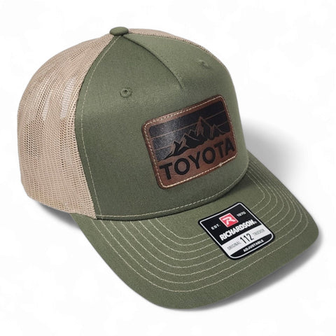 Toyota Mountains Laser Engraved Vintage Style Leatherette Patch Richardson 5 Panel Trucker Hat Cap
