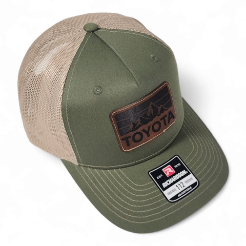Toyota Mountains Laser Engraved Vintage Style Leatherette Patch Richardson 5 Panel Trucker Hat Cap