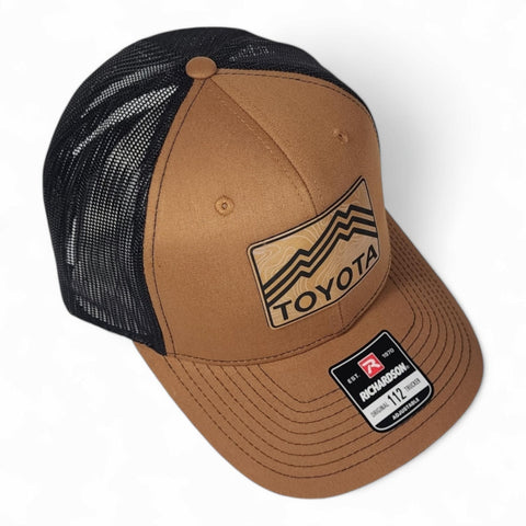 Toyota Topo Lines Contour Mountains Laser Engraved Leatherette Patch Trucker Hat Cap