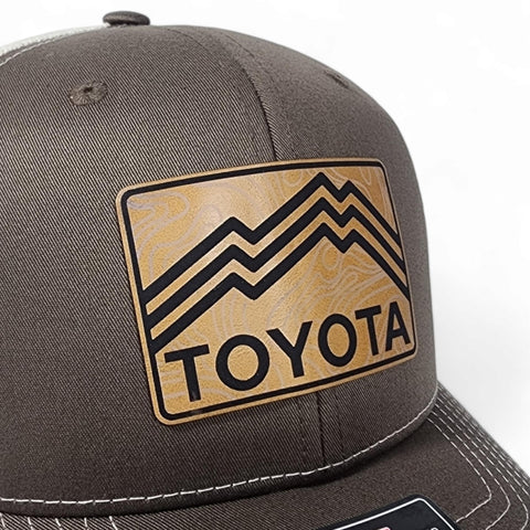 Toyota Topo Lines Contour Mountains Laser Engraved Leatherette Patch Trucker Hat Cap