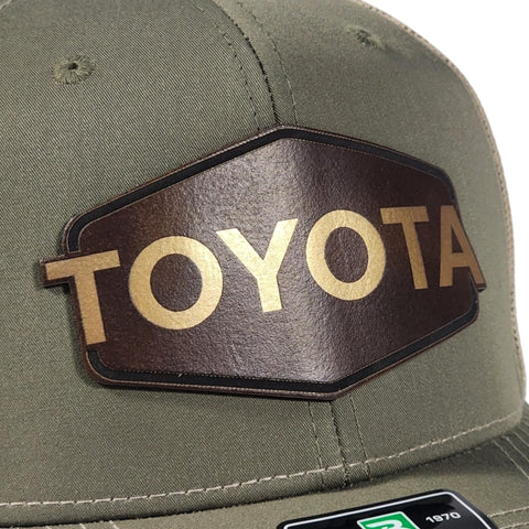 Vintage Style Toyota Gold Laser Engraved Vintage Style Leatherette Patch Trucker Hat Cap Richardson 112