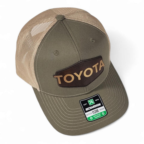 Vintage Style Toyota Gold Laser Engraved Vintage Style Leatherette Patch Trucker Hat Cap Richardson 112