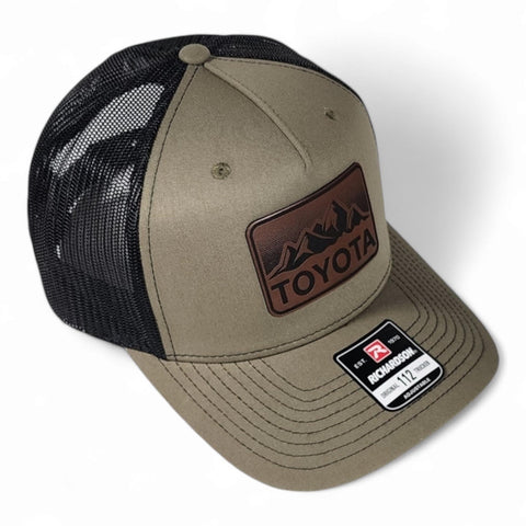Loden / Black Toyota Mountains Laser Engraved Vintage Style Leatherette Patch Trucker Richardson 112 Hat Cap