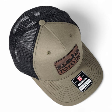 Loden / Black Toyota Mountains Laser Engraved Vintage Style Leatherette Patch Trucker Richardson 112 Hat Cap