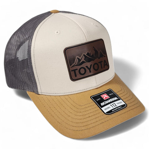 Toyota Mountains Laser Engraved Vintage Style Leatherette Patch Trucker Richardson 112 Hat Cap