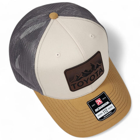 Toyota Mountains Laser Engraved Vintage Style Leatherette Patch Trucker Richardson 112 Hat Cap