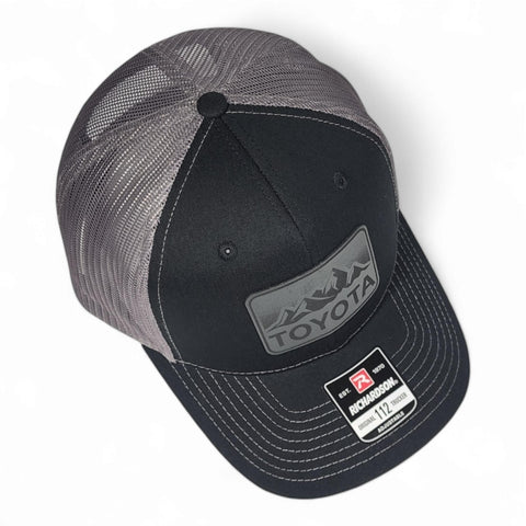 Black / Charcoal Toyota Mountains Laser Engraved Leatherette Patch Hat | Richardson 112